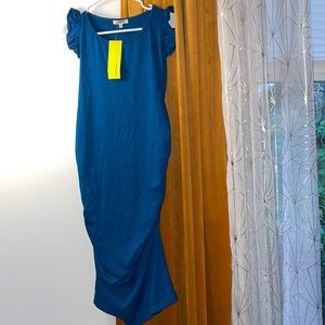 Ginkana dark teal blue maternity dress w ruffled sleeves sz small NWT